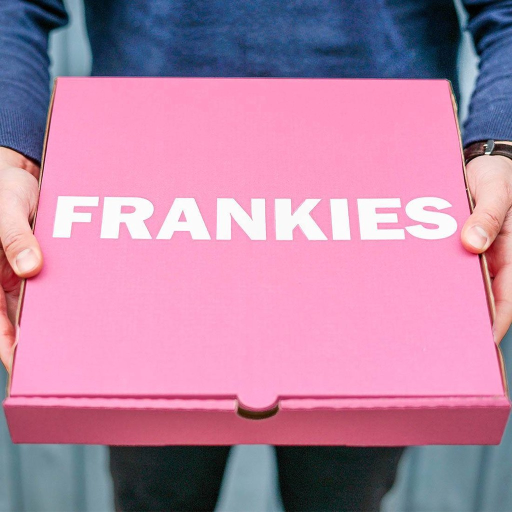 Frankies Pizza used a pizza box as an advertisement